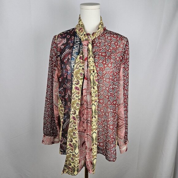 Soft Surroundings Langdon Button Down Tie Paisley Shirt Small Boho Mixed Print - Picture 3 of 10